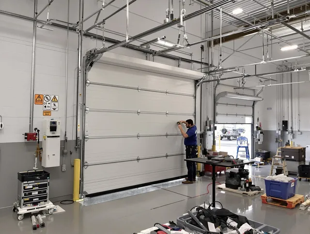 Commercial garage door repair being performed by Pasadena Garage Door Repair expert in Pasadena