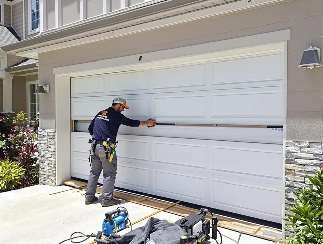 Pasadena Garage Door Repair team performing complete garage door replacement at Pasadena residence