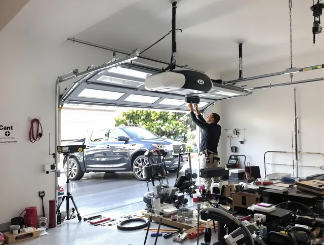 Pasadena Garage Door Repair specialist installing smart garage door opener system in Pasadena home