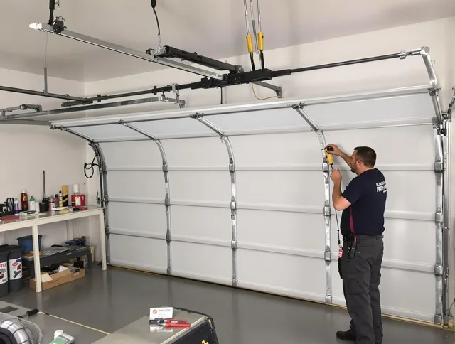 Pasadena Garage Door Repair certified technician performing overhead door system repair in Pasadena